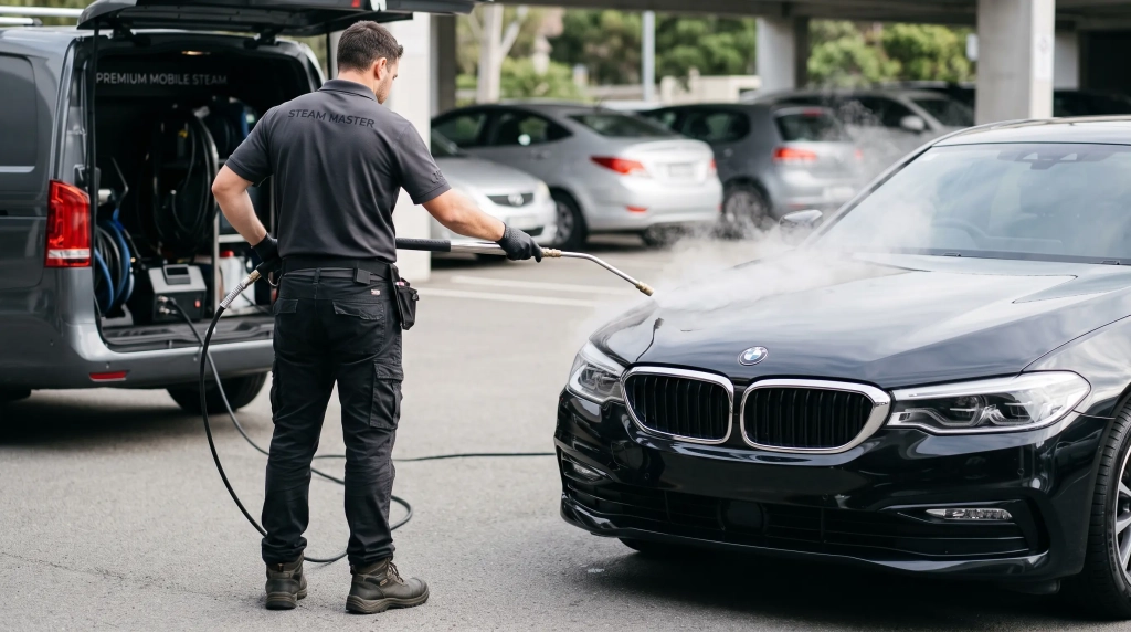 Lavage auto à Chambéry à la vapeur sur une carrosserie, alternative à la station