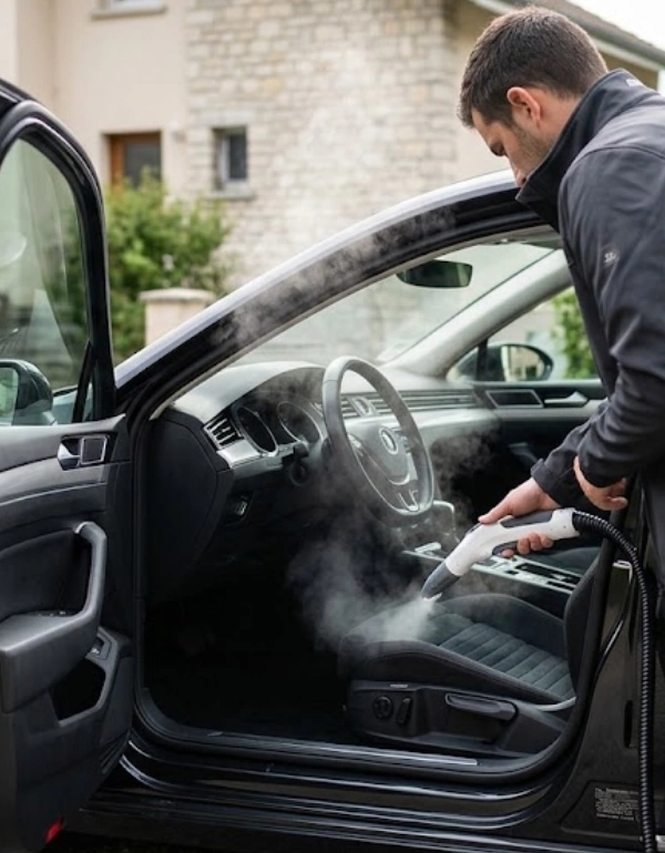 Nettoyage intérieur voiture à Chambéry, habitacle assaini à la vapeur par un professionnel